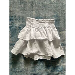 J Crew Crewcuts White Linen Blend Tiered Ruffle Smocked Waist Skirt Medium